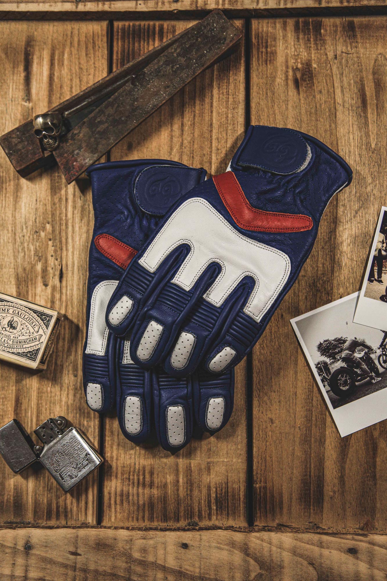 Hero Leather CE Gloves Royal Blue White Red