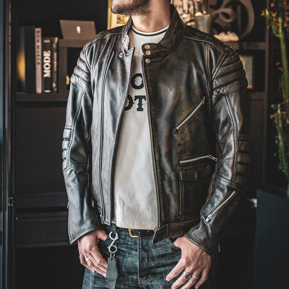 Rocker Distressed Leather Jacket | Black