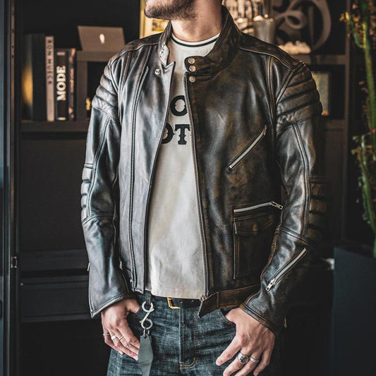 Rocker Distressed Leather Jacket | Black