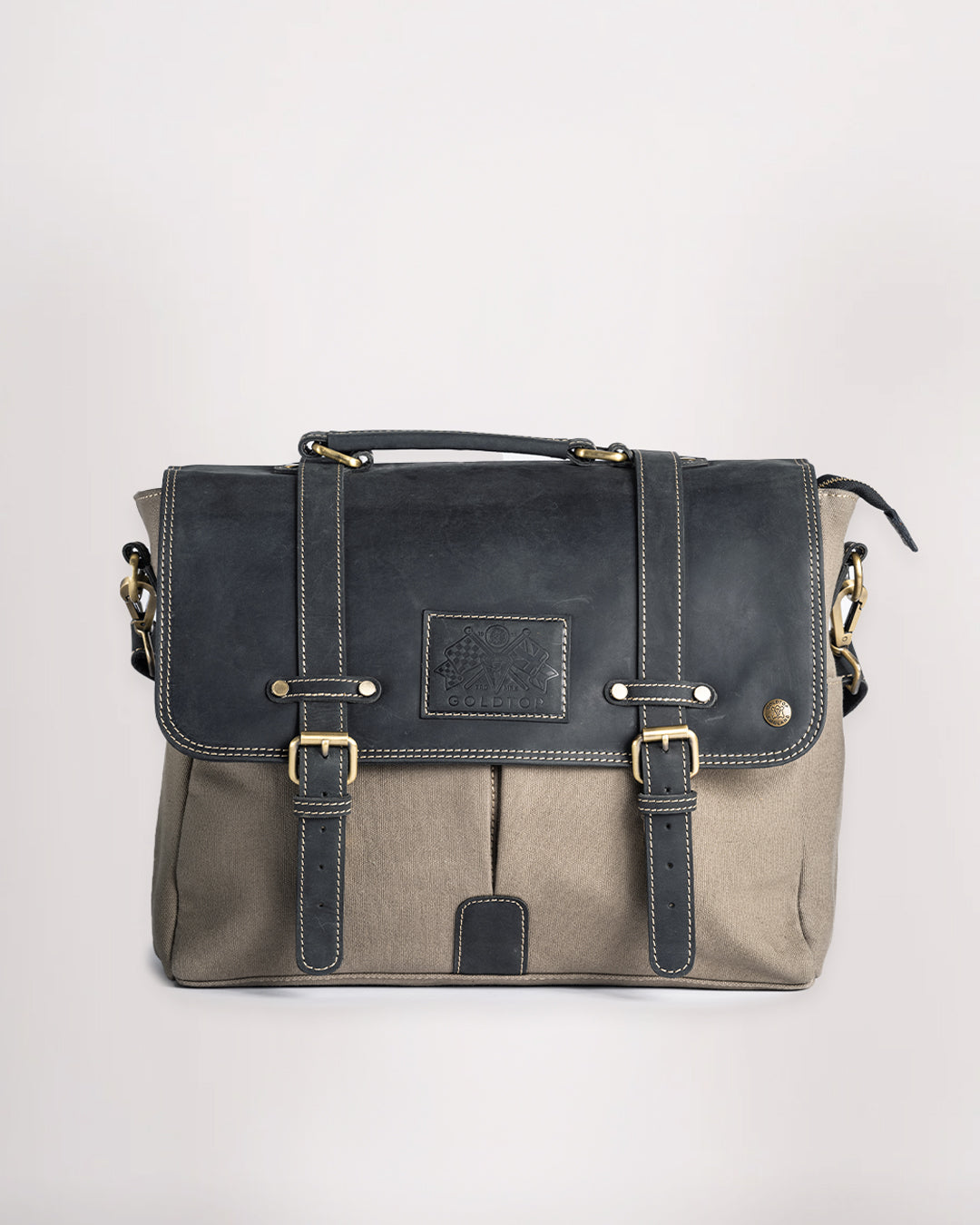 Canvas & Leather Messenger Bag - Slate Grey & Black
