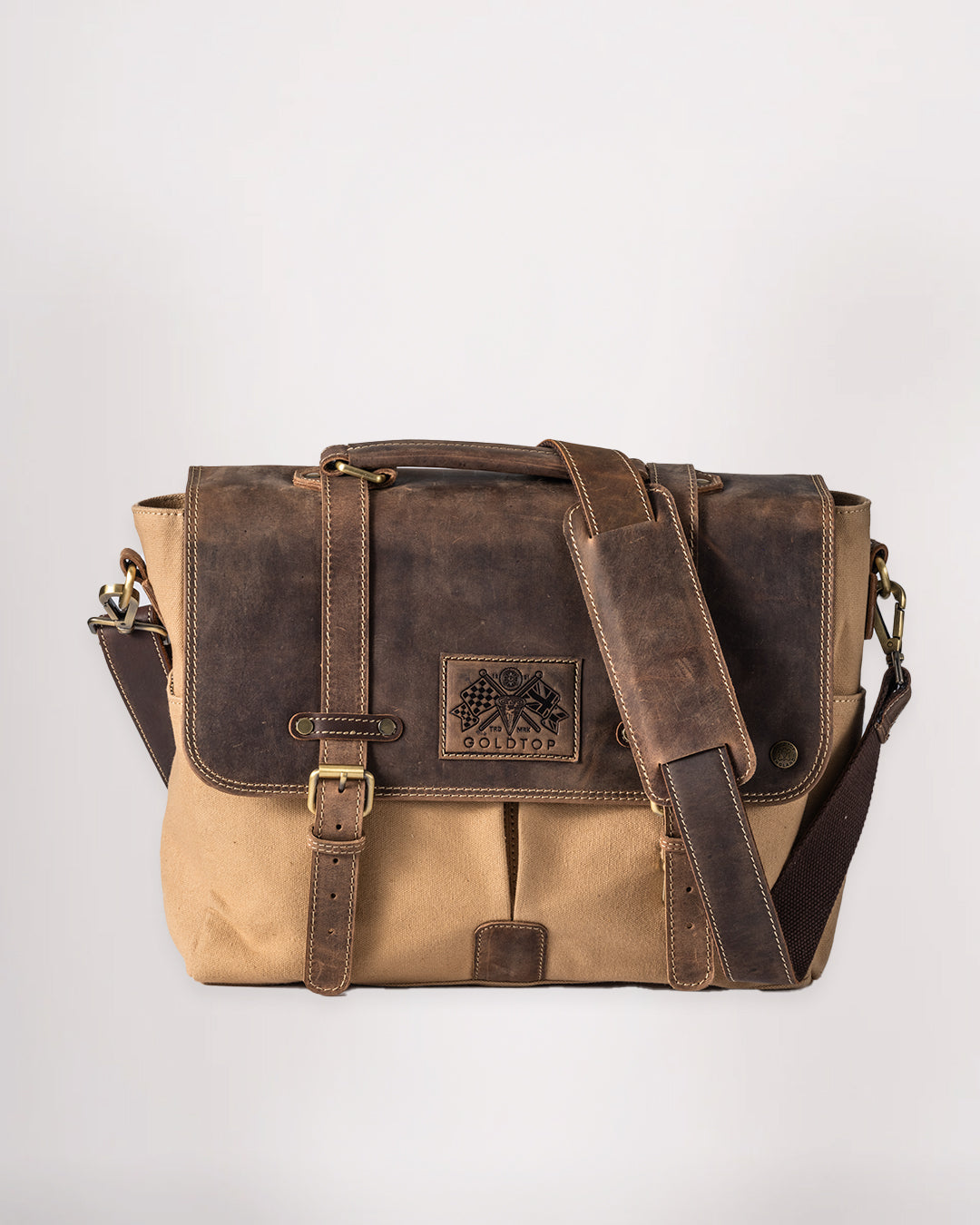 Canvas & Leather Messenger Bag - Sahara & Light Tan