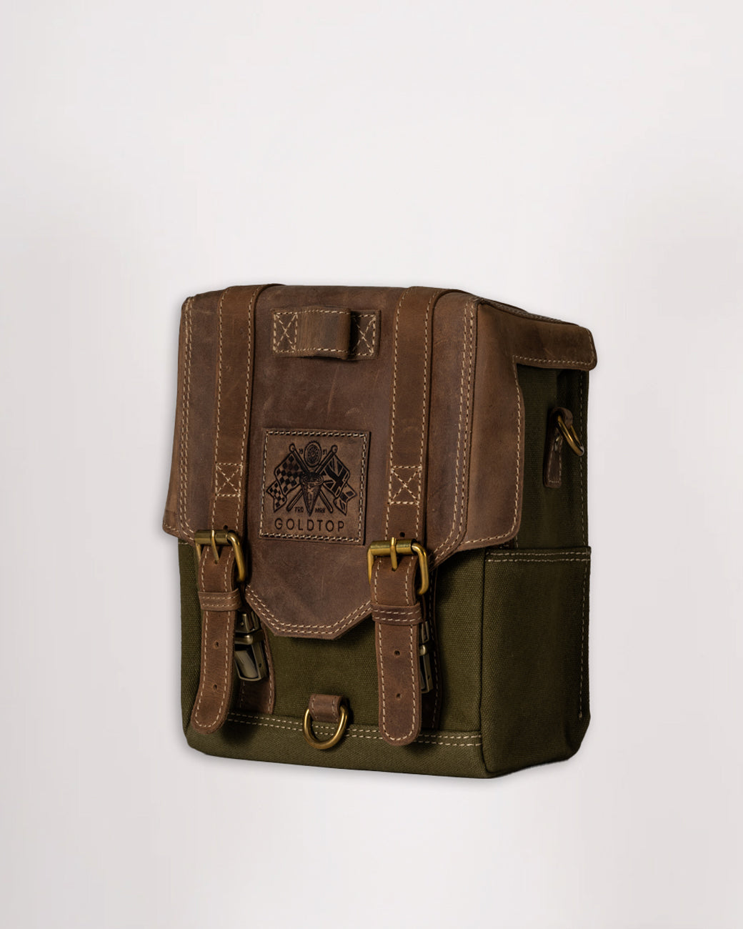 Canvas & Leather Tank Bag - Large - Olive Green & Light Tan