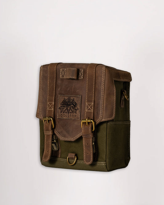Canvas & Leather Tank Bag - Large - Olive Green & Light Tan