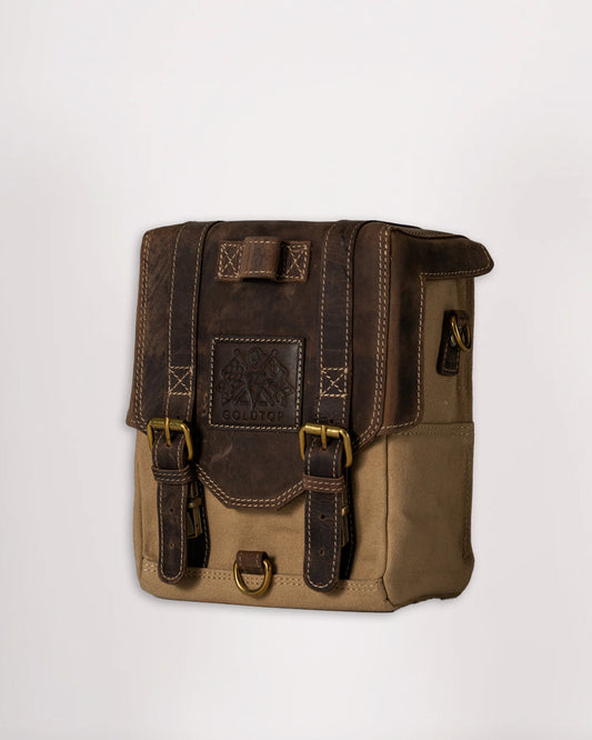 Canvas & Leather Tank Bag - Large - Sahara & Tobacco