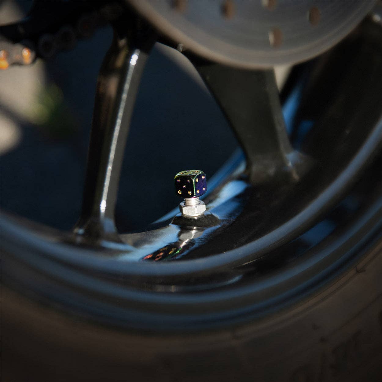 Dice Oil Slick - Motorcycle Valve Caps