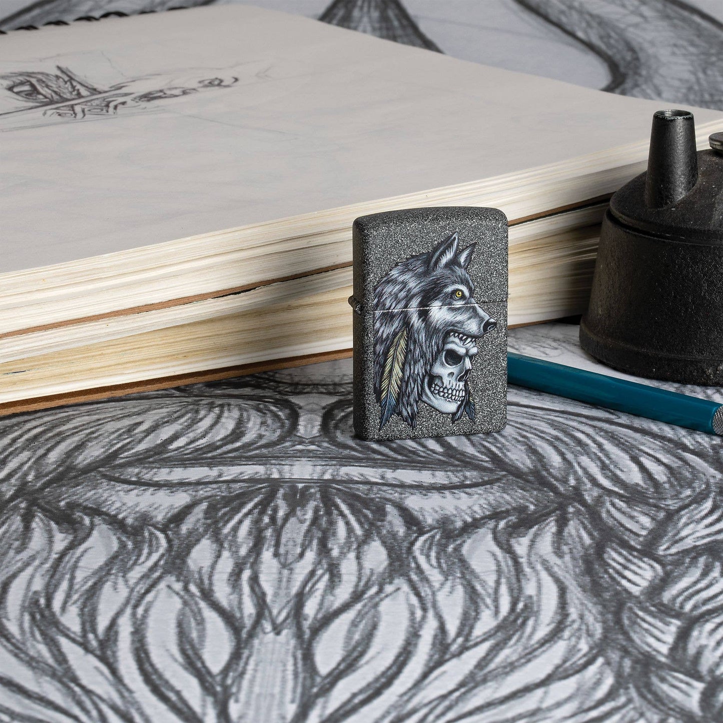 Zippo Wolf Skull Feather Design Windproof Lighter