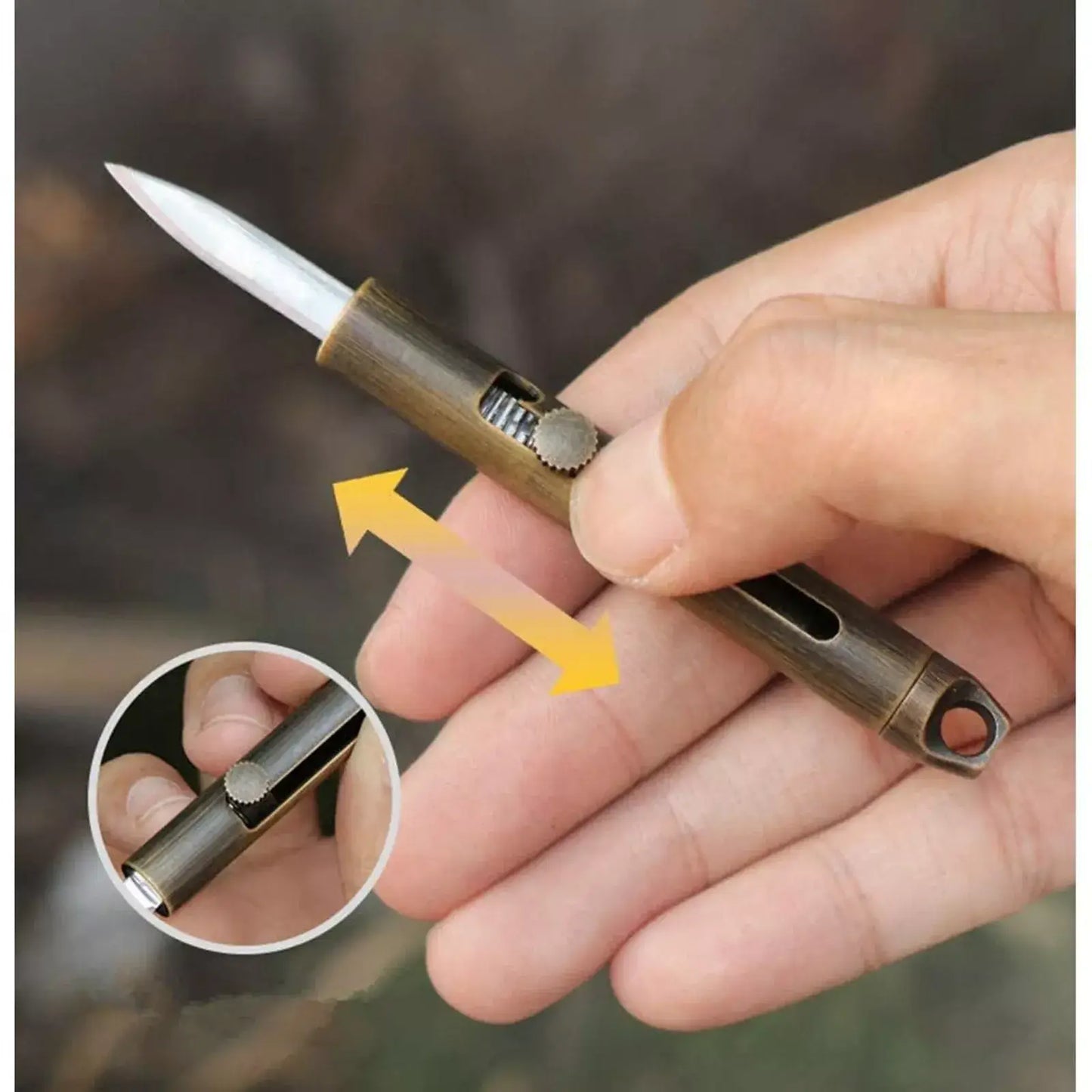Brass Keychain Pocket Knife Twist Bolt Open: Bronze